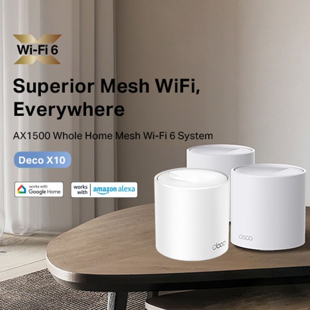 TP-Link Deco X10(3-pack) AI Driven Whole Home Mesh Wi-Fi 6 Mesh Router 2.4 GHz, 5 GHz 1500 Mbps Wifi Speed Dual Band Internal Antenna Ethernet (Cable Broadband)(White)