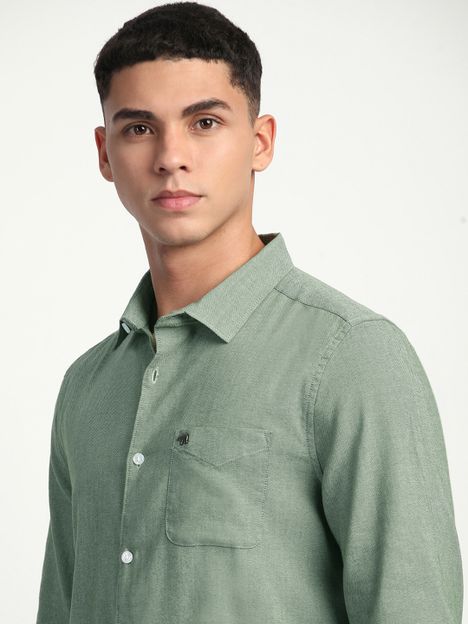 THE BEAR HOUSE Men Solid Casual Green Shirt