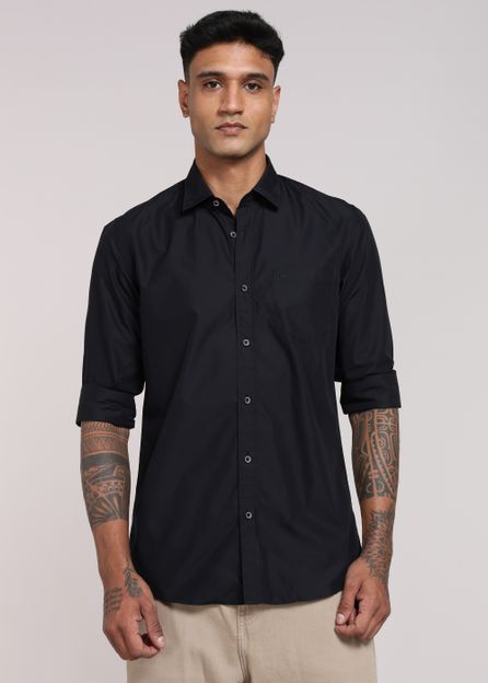 PETER ENGLAND Men Solid Casual Black Shirt