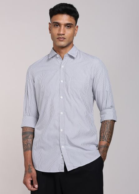 PETER ENGLAND Men Striped Casual Grey Shirt