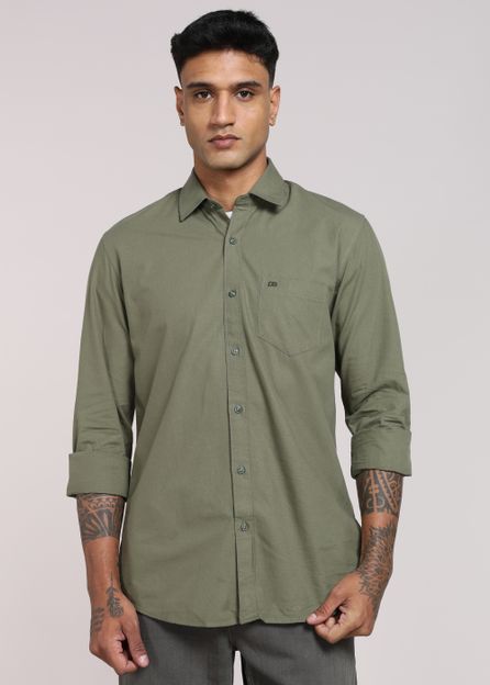 PETER ENGLAND Men Solid Casual Dark Green Shirt