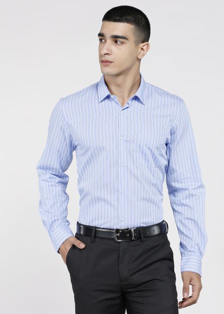 PETER ENGLAND Men Striped Formal Light Blue Shirt