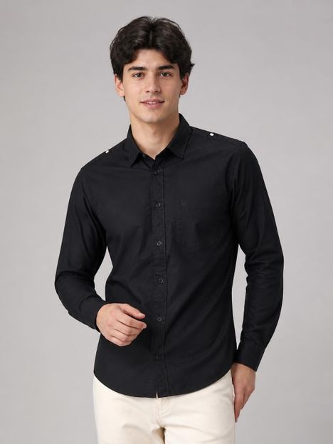 PETER ENGLAND Men Solid Casual Black Shirt
