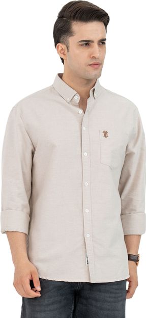RED TAPE Men Solid Casual Beige Shirt