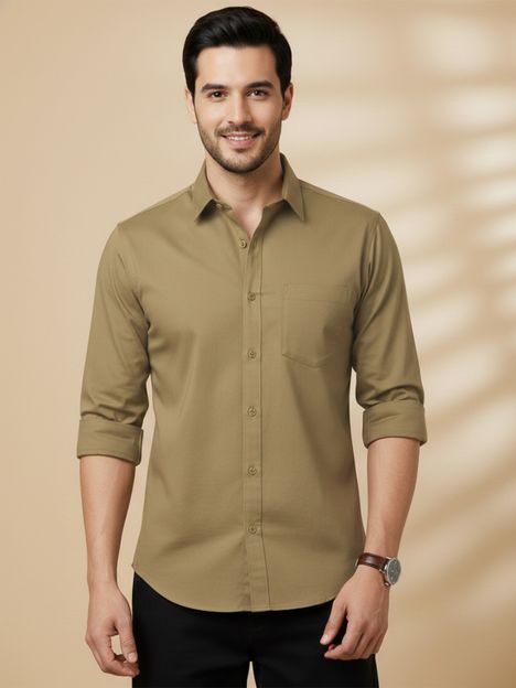 METRONAUT Men Solid Casual Khaki Shirt