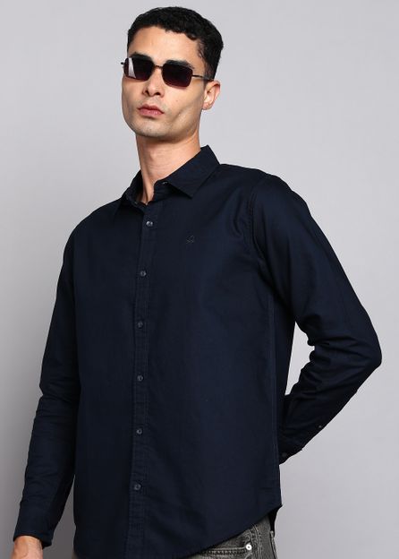 United Colors of Benetton Men Solid Casual Dark Blue Shirt