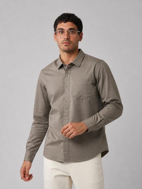 PETER ENGLAND Men Solid Casual Grey Shirt
