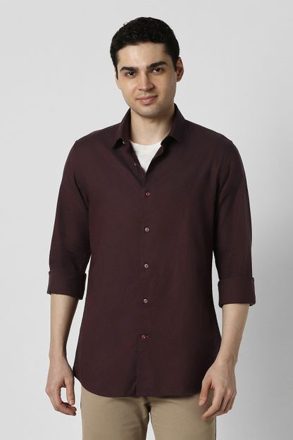 PETER ENGLAND Men Solid Casual Brown Shirt