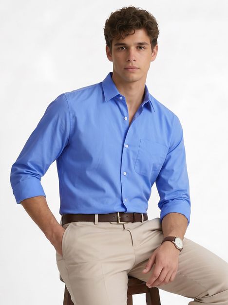 PETER ENGLAND Men Solid Formal Blue Shirt