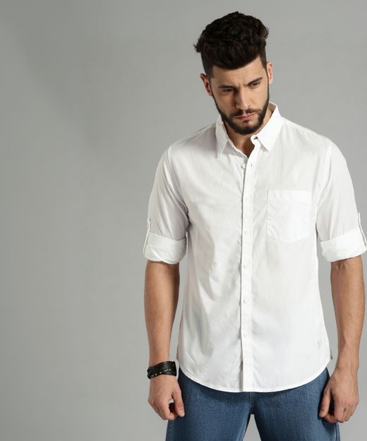 Roadster Men Solid Casual White Shirt