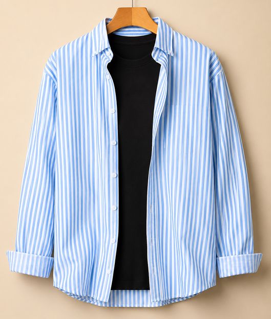 RODEIZ Men Striped Casual Light Blue, White Shirt