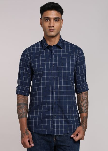 PETER ENGLAND Men Checkered Casual Blue Shirt