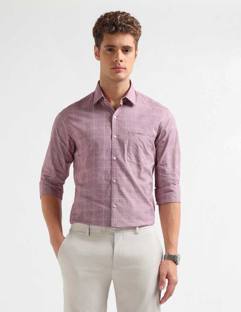 ARROW Men Checkered Formal Red Shirt