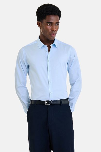 Snitch Men Solid Formal Light Blue Shirt
