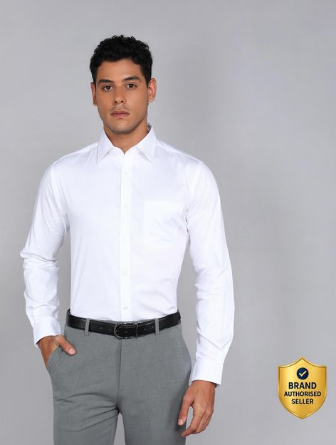 Raymond Men Self Design Formal White Shirt