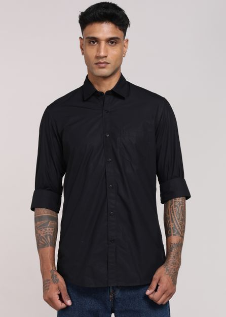 PETER ENGLAND Men Solid Casual Black Shirt