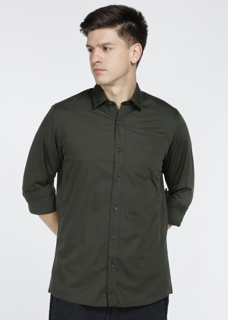 PETER ENGLAND Men Solid Casual Dark Green Shirt
