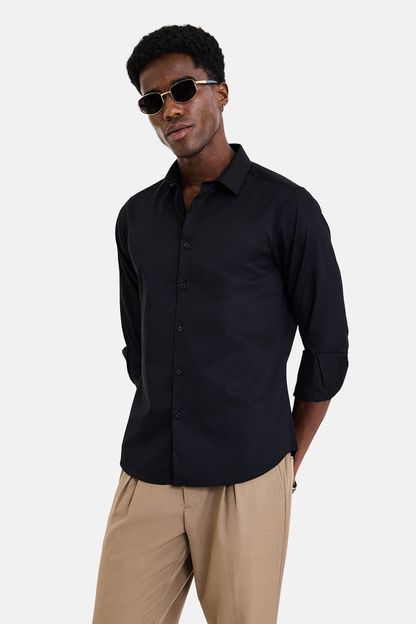 Snitch Men Solid Formal Black Shirt