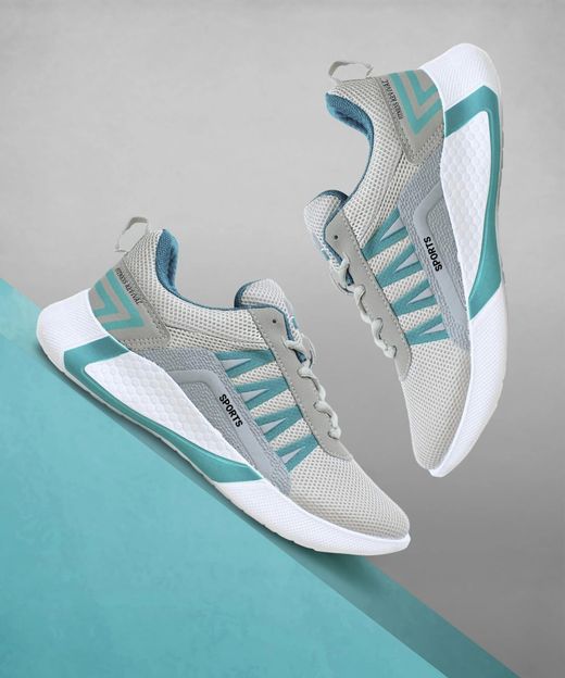 Footox Trendy Casuals Running Shoes For Men(Grey, Green , 6)