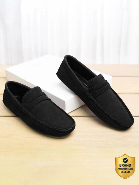 LOUIS STITCH Mens Black Stylish Suede Leather Casual Loafers (ITSUJB) UK 9 Loafers For Men(Black , 9)