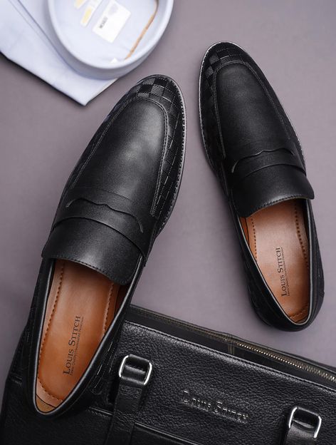 LOUIS STITCH Black Formal Slipon Mocassin Shoes for Men (RGMCSQ) - UK 9 Loafers For Men(Black , 9)