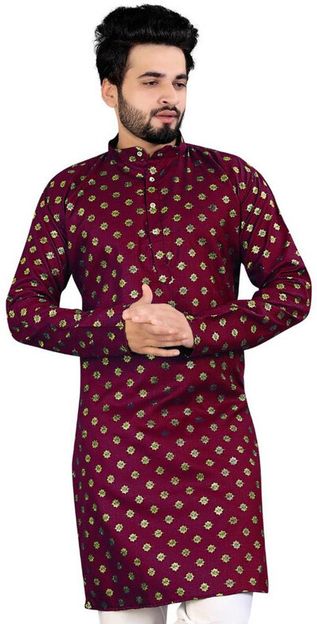 YAMUNA ARTS Men Printed Straight Kurta(Maroon, Gold, Green)