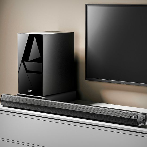 boAt Bar Thump with Wired Subwoofer, RMS 200 W Bluetooth Soundbar(Carbon/Midnight Black, 2.1 Channel)