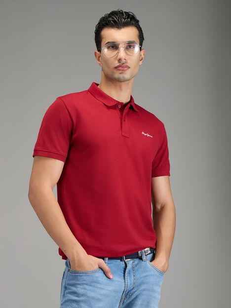 Pepe Jeans Solid Men Polo Neck Red T-Shirt
