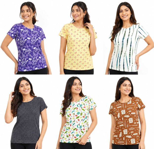 MP Fashions Printed Women Round Neck Multicolor T-Shirt