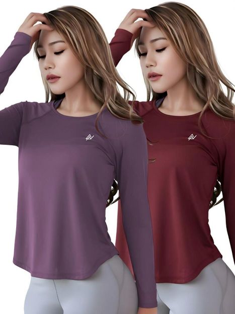 NEXSUS APPARELS Printed Women Round Neck Purple, Maroon T-Shirt