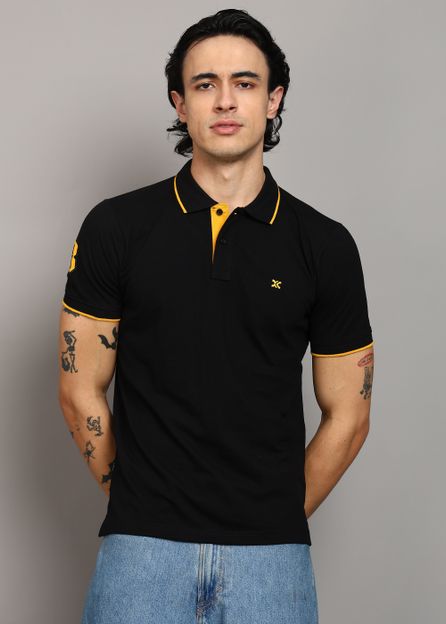KILLER Solid Men Polo Neck Black T-Shirt