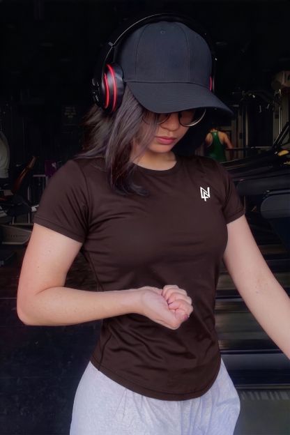 NEXSUS APPARELS Solid Women Round Neck Brown T-Shirt