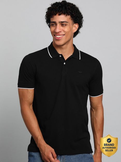 PARK AVENUE Solid Men Polo Neck Black T-Shirt