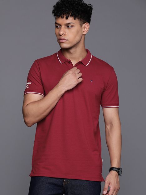 Louis Philippe Jeans Solid Men Polo Neck Maroon T-Shirt