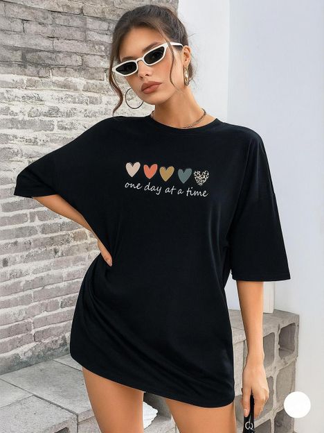 Brokee Graphic Print, Typography Women Round Neck Black T-Shirt
