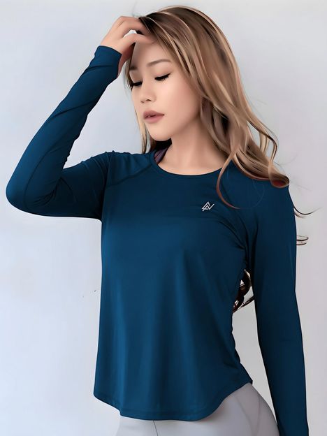NEXSUS APPARELS Solid Women Round Neck Blue T-Shirt