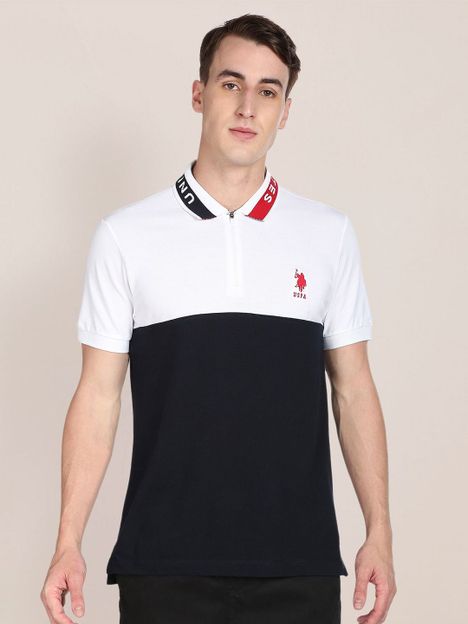 U.S. POLO ASSN. Solid Men Polo Neck White T-Shirt