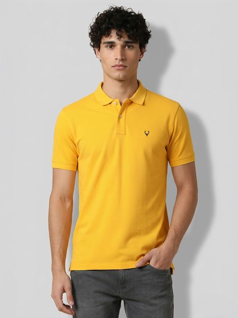 Allen Solly Solid Men Polo Neck Yellow T-Shirt