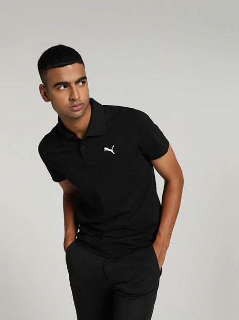 PUMA Solid Men Polo Neck Black T-Shirt