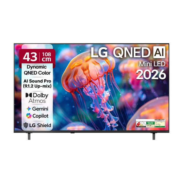 LG AI QNED65 108 cm (43 inch) Ultra HD (4K) Mini LED Smart WebOS TV 2026 Edition with Dynamic QNED Color, Alpha7 AI Processor 4K Gen8, HDR10 Pro, Dolby Atmos, AI Sound Pro (9.1.2 ch), Multi AI (Google Gemini & MS Copilot), Linear Flow…