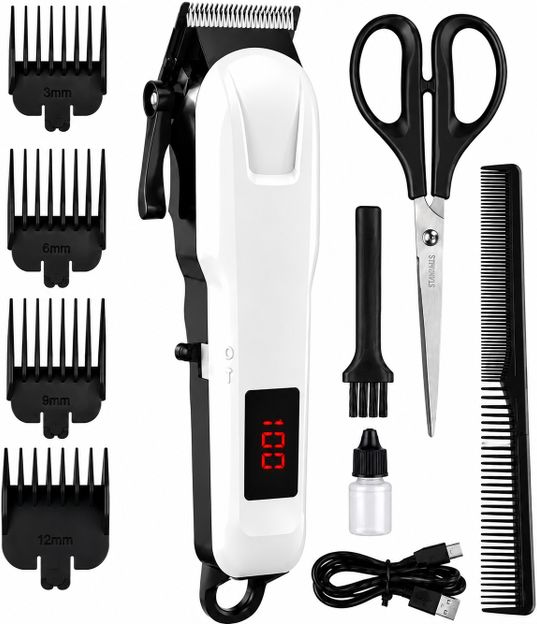 Zeno volt Men’s 809A Hair Clipper and Beard Trimmer Machine with Digital LED Display, Shaver For Men, Women(White, Black)