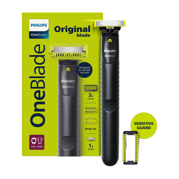 PHILIPS QP 1624/10 OneBlade Gen Z Face & Body Groomer & Styler| Ideal for 1st Trim Trimmer 30 min Runtime 1 Length Settings(Grey)
