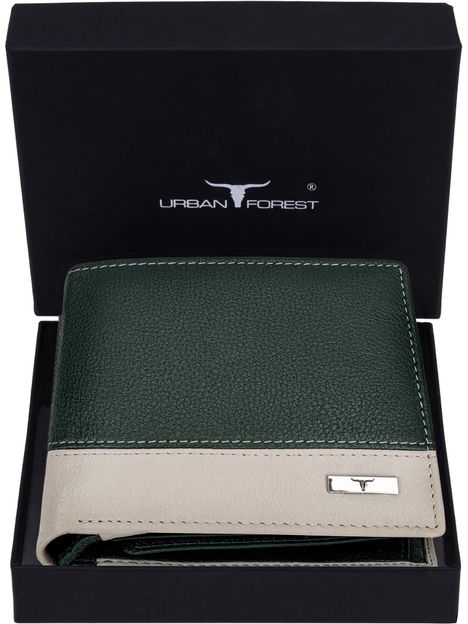 URBAN FOREST Men Green Genuine Leather Wallet(8 Card Slots)