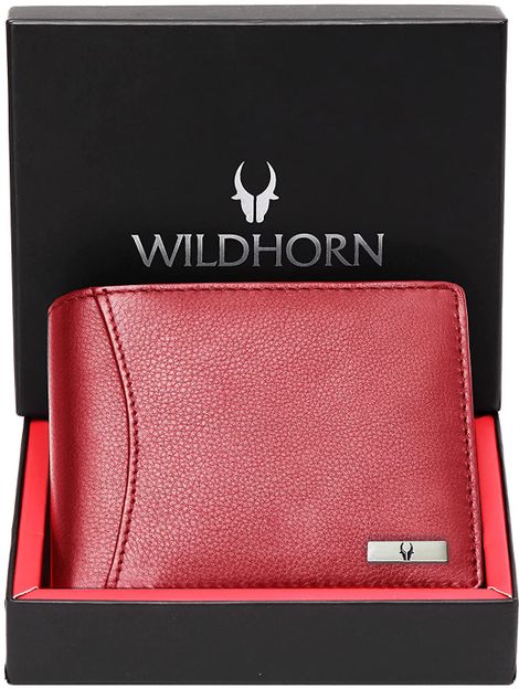 WILDHORN Men Casual, Formal, Travel Red Genuine Leather Wallet(9 Card Slots)