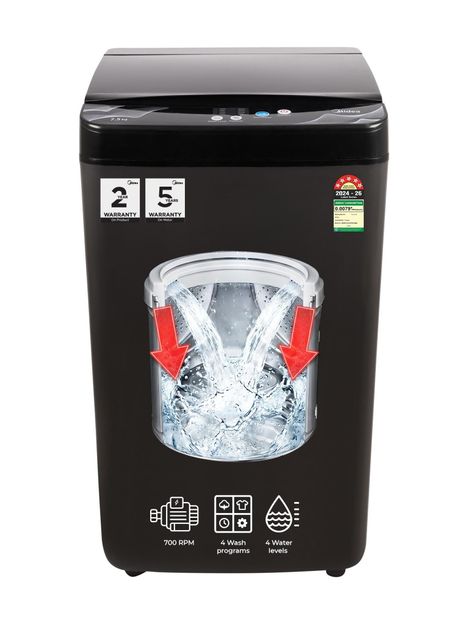Midea 7.5 kg Fully Automatic Top Load Washing Machine Black(MWMTL075FP0PNMB)