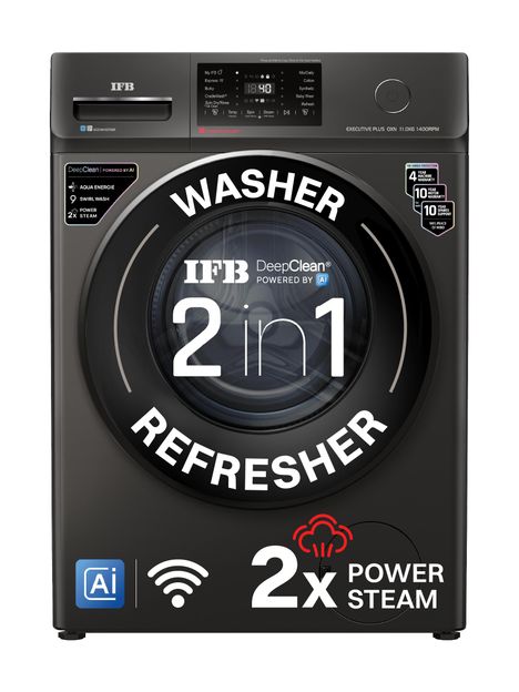 IFB 11 kg with 9 Swirl Wash, 2x Power Steam, Steam Refresh Program, Eco Inverter Motor, WiFi Enabled, DeepClean Powered by Ai Fully Automatic Front Load Washing Machine with In-built Heater Black(EXECUTIVE PLUS OXN 1114 CMS)
