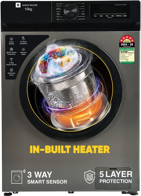 realme TechLife 10 kg Fully Automatic Front Load Washing Machine with In-built Heater Grey(RMFL1005NHIDG)