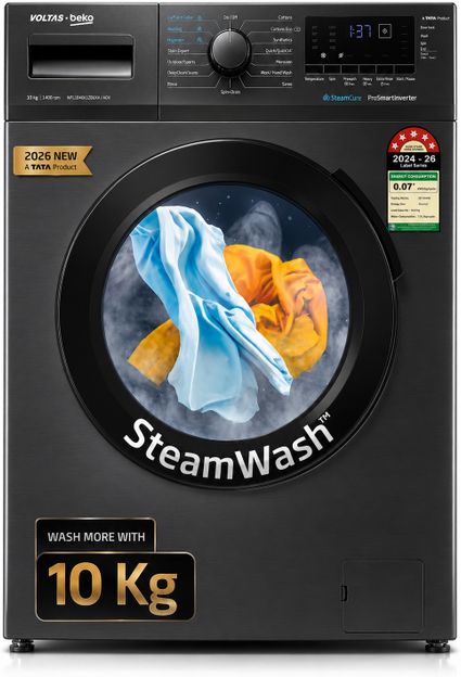 Voltas Beko 10 kg Fully Automatic Front Load Washing Machine with In-built Heater Grey(WFL1014B7JVBKA / AXV)