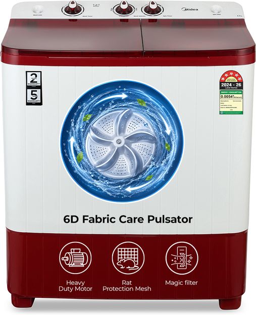 Midea 6.5 kg Semi Automatic Top Load Washing Machine Maroon, White(MWMSA065PDX(MW))