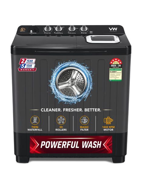 VW 10.5 kg Semi Automatic Top Load Washing Machine Black(HydroMax0010P)